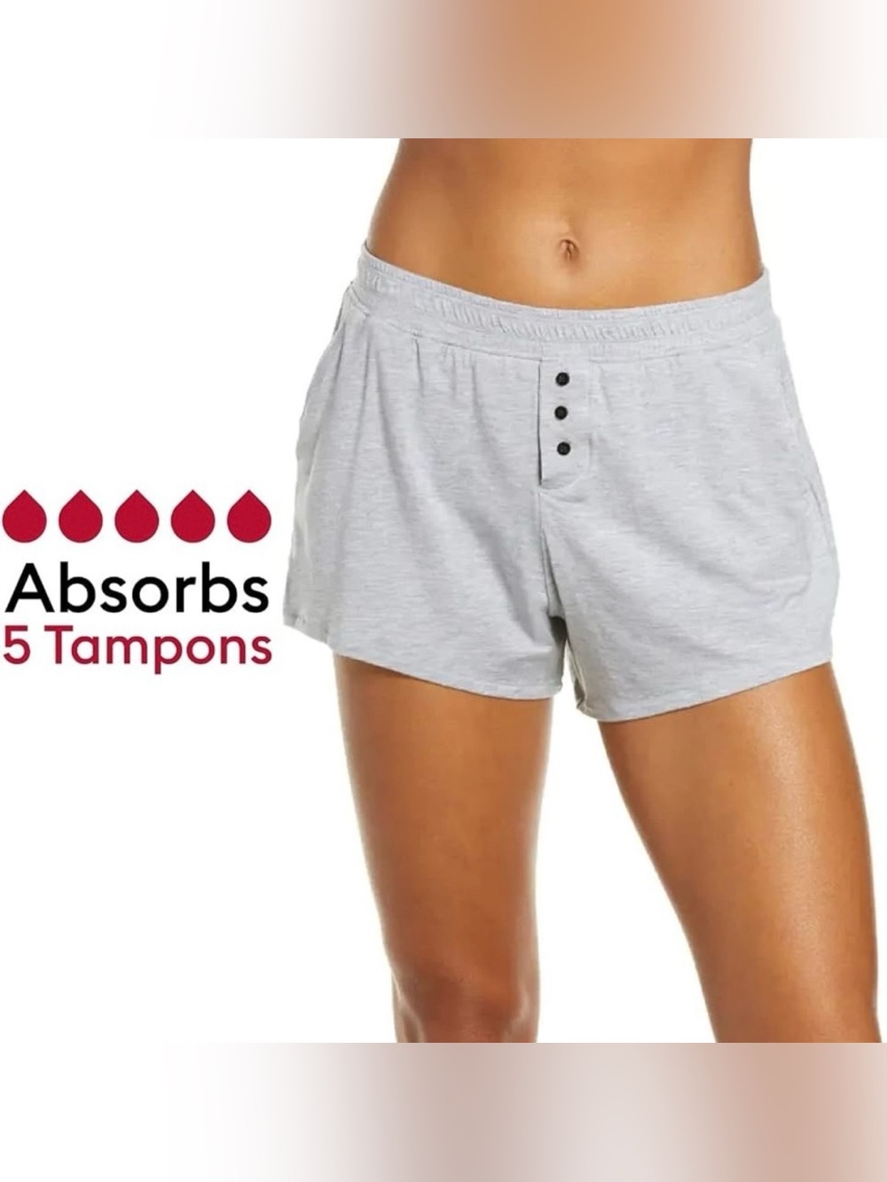 NWT Thinx Sleep Shorts Period Underwear Super Absorbency Grey Modal Size Med